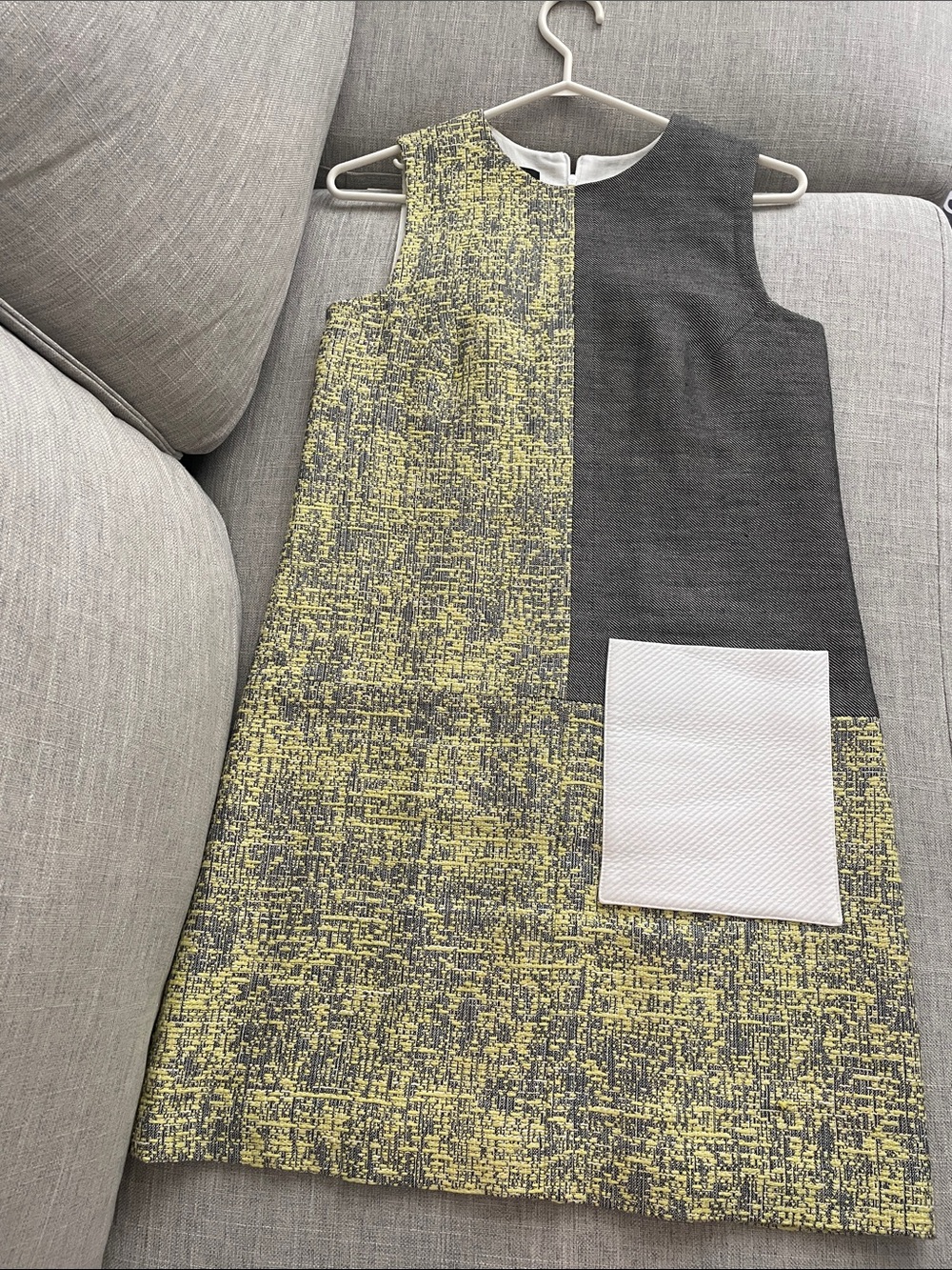 Judith & Charles Colourblock Textured Mod Shift Dress in Chartreuse and Charcoal